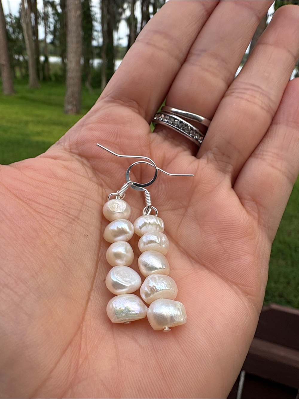 Vintage White Genuine Pearl Dangle Earrings - Iridescent Cream Pearls